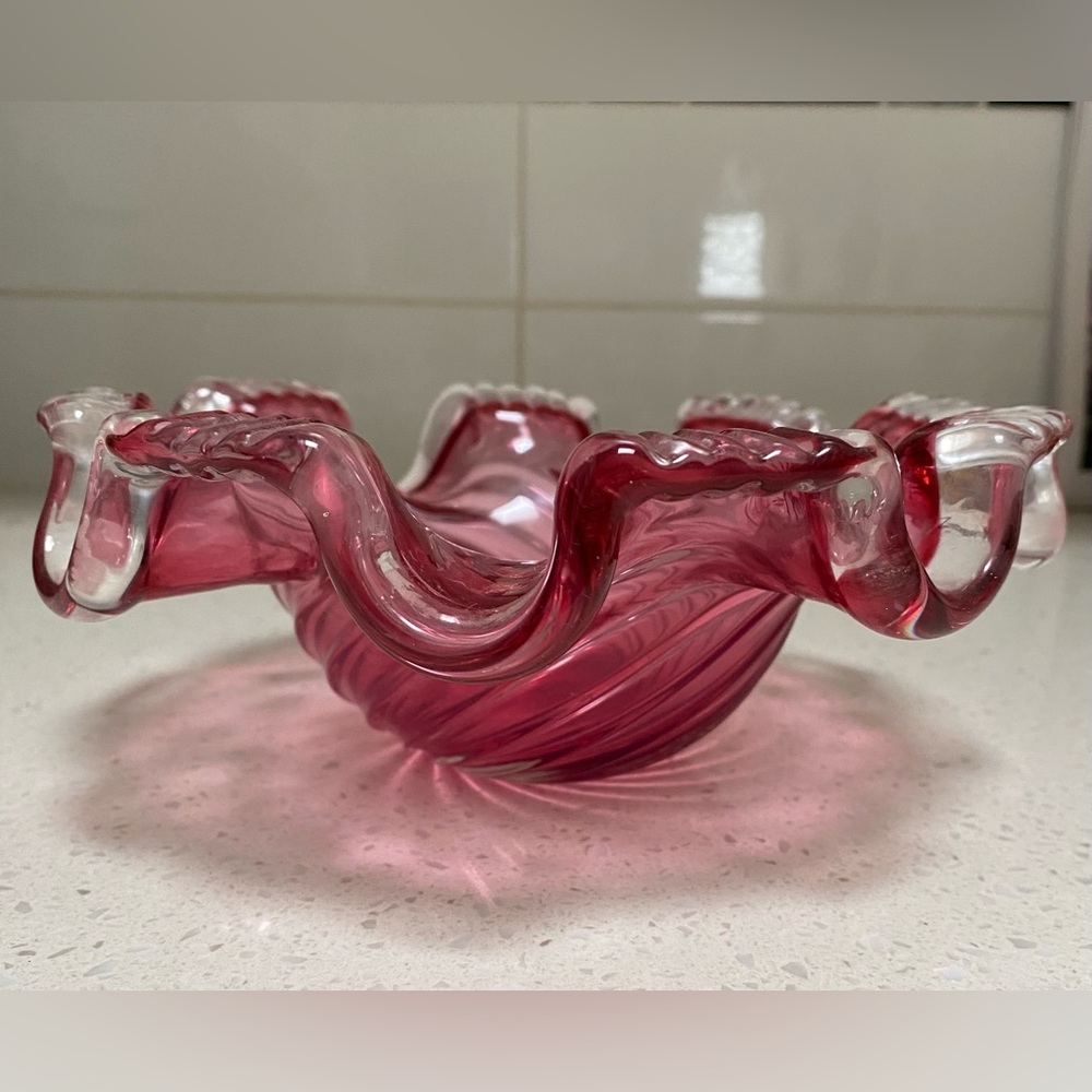 Vtg Cranberry glass dish
